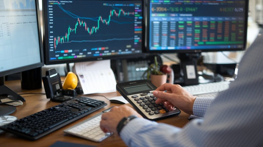 a desk setup showing a trader using tool wm4NBVYQQR6KWpS5nM 6Bw gSSl2VwGSCCEougRsZACLQ