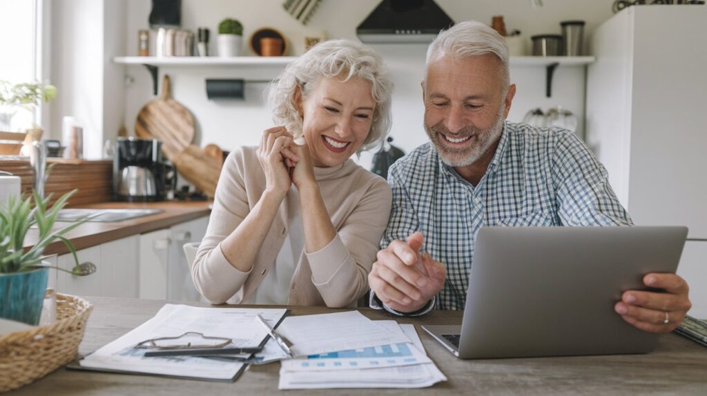 a cheerful retired couple sitting at a k RxwR M3ITtWu7mAmR5qk3Q WwSqshtERbqi1hGgQAa Ew